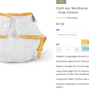 4 Newborn Fitted Diapers w/Snaps - Cotton